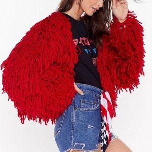 Nasty Gal Red Fringe Coat